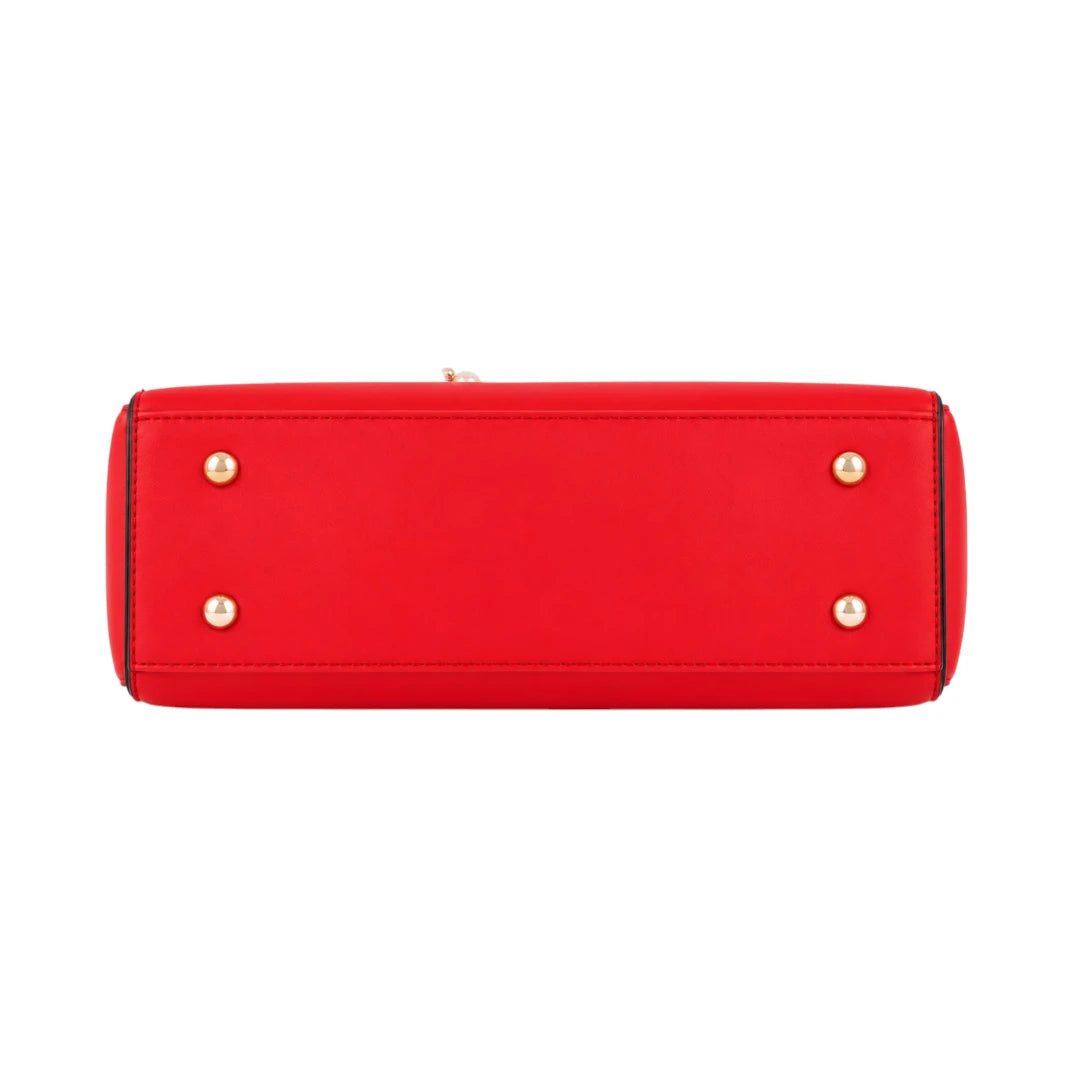 Vaset Premium Red Leather Handbag with Pom Charm for Women