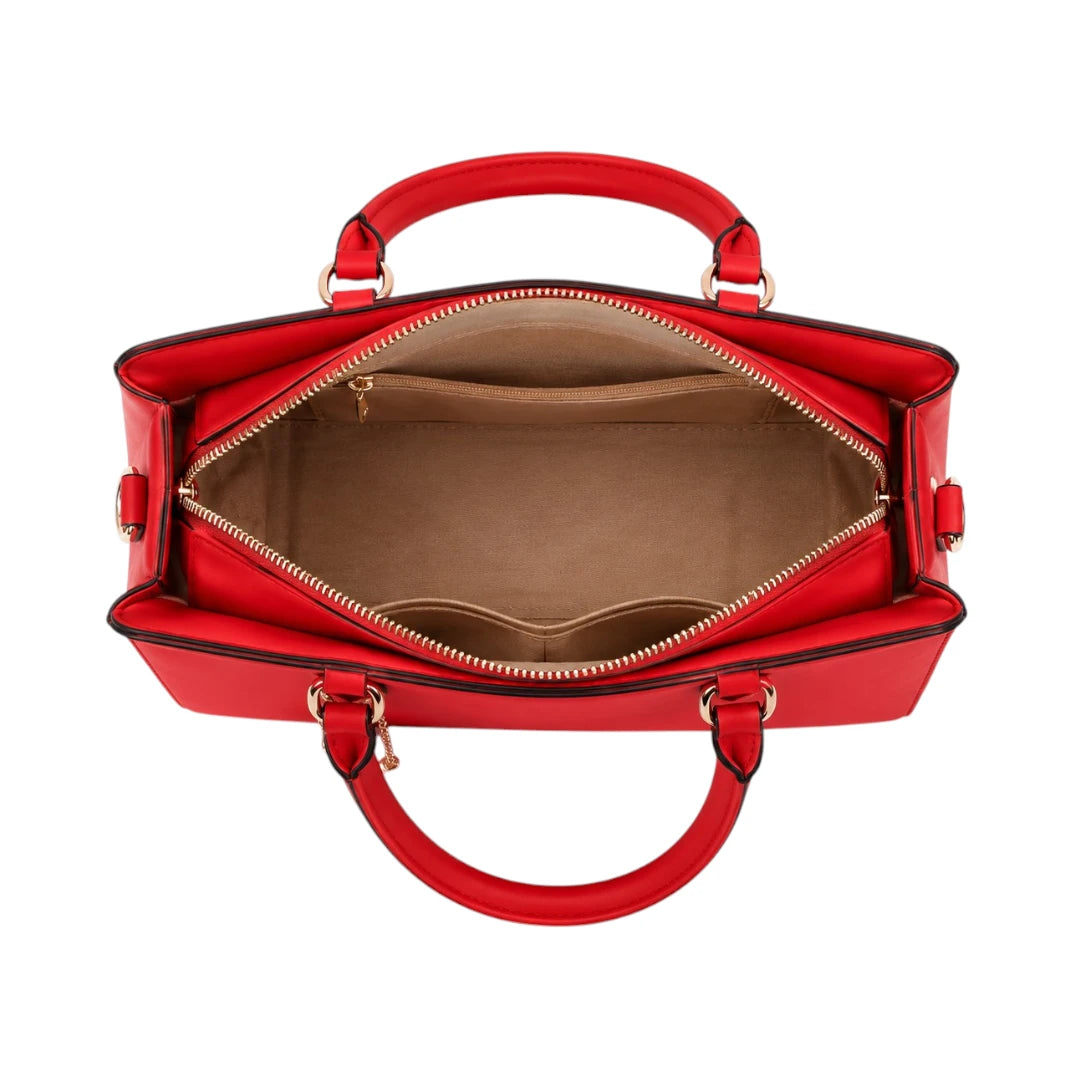 Vaset Premium Red Leather Handbag with Pom Charm for Women