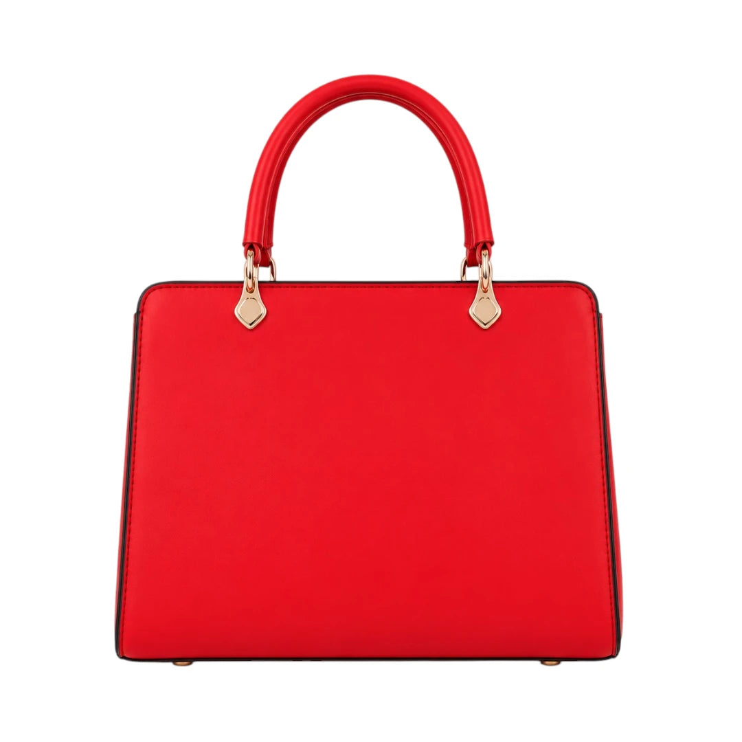 Vaset Premium Red Leather Handbag with Pom Charm for Women